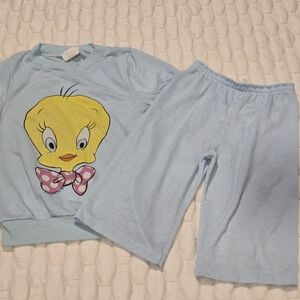 Sears Vintage 2 Piece Toddler Girls Pajama Set Light Blue Tweety Bird Size 2t